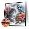 Chat Oiseau - Rond Diamant Peinture-40*40Cm