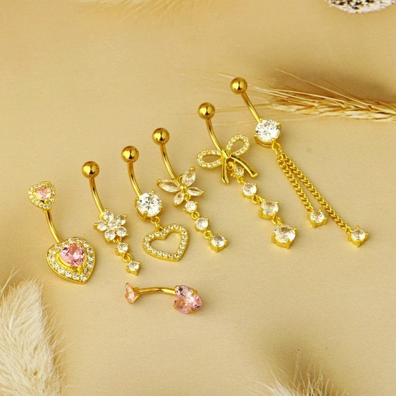 1 Piece Belly Rings Minimalist Heart Shape Butterfly 316L Stainless Steel  Inlay Zircon Belly Rings