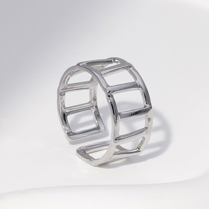 Women Minimalist Stripe Ellipse Leaf Stainless Steel Rings