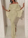 Sequined Off-The-Shoulder Falbala Sexy Slim Split-Backless Party Maxi Dress
