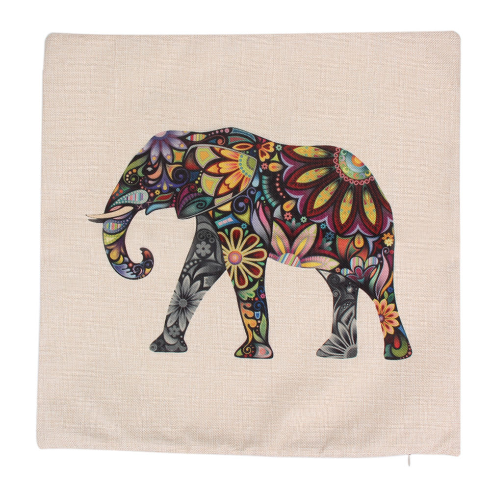 

17in X 17in Pillow Cushion Cover Linen Animal Printed Pillowcases (Elephant, 501 Original
