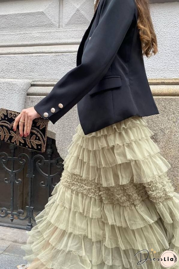 City Empress Tiered Elastic Waist Tulle Maxi Skirt