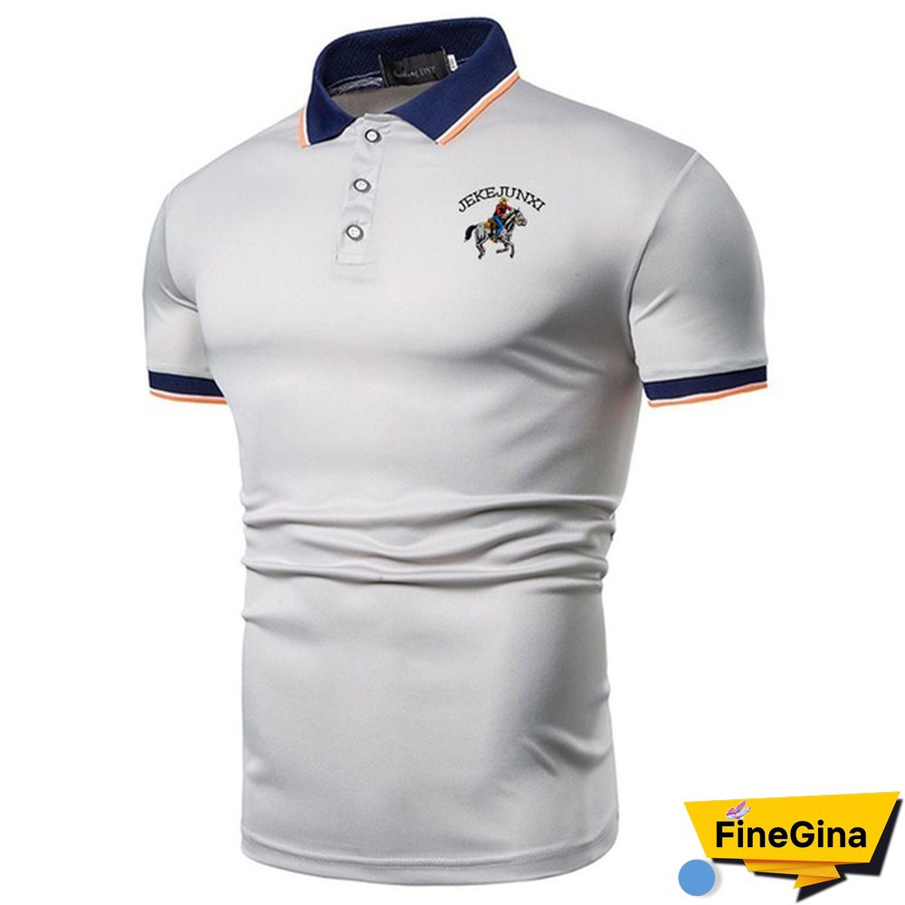 New Men's Short Sleeve Polo Color Blocking Lapel Polos