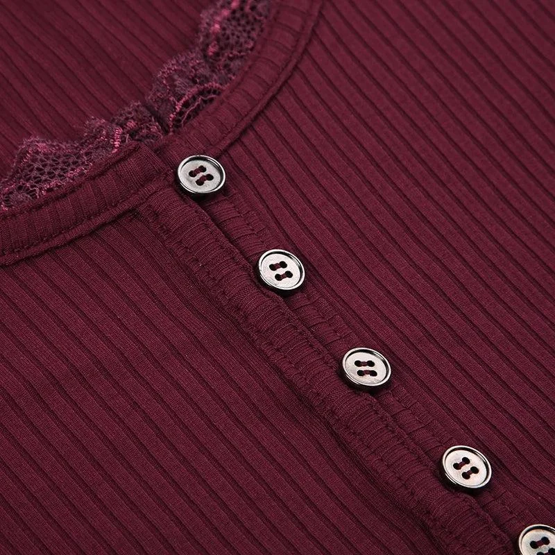 Brownm Lace Trim Top