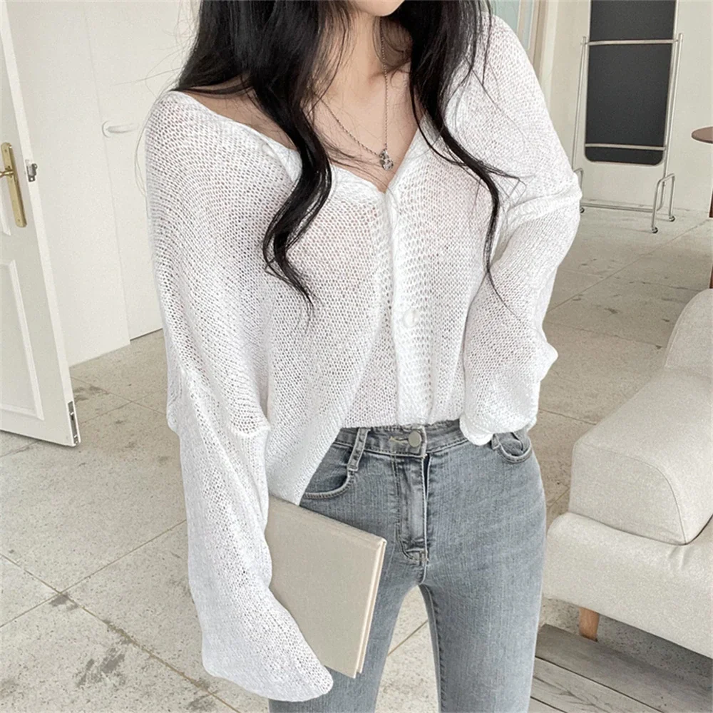 Jangj Alien Kitty Korea Lazy Style Solid Cardigans Women Coats Loose Chic 2022 Hot Casual Thin OL Lady Work Wear Summer Sweaters