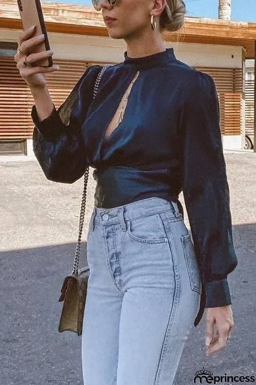 Cut Out Backless Lace Up Shirt