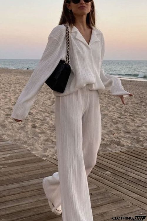Pleated Oversized Shirt and Trouser Set