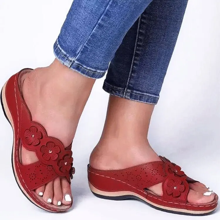 2021 Women Sandals Women Heels Sandals For Summer Shoes Women Slip On Wedges Chaussure Femme Sewing Flower Slippers Female