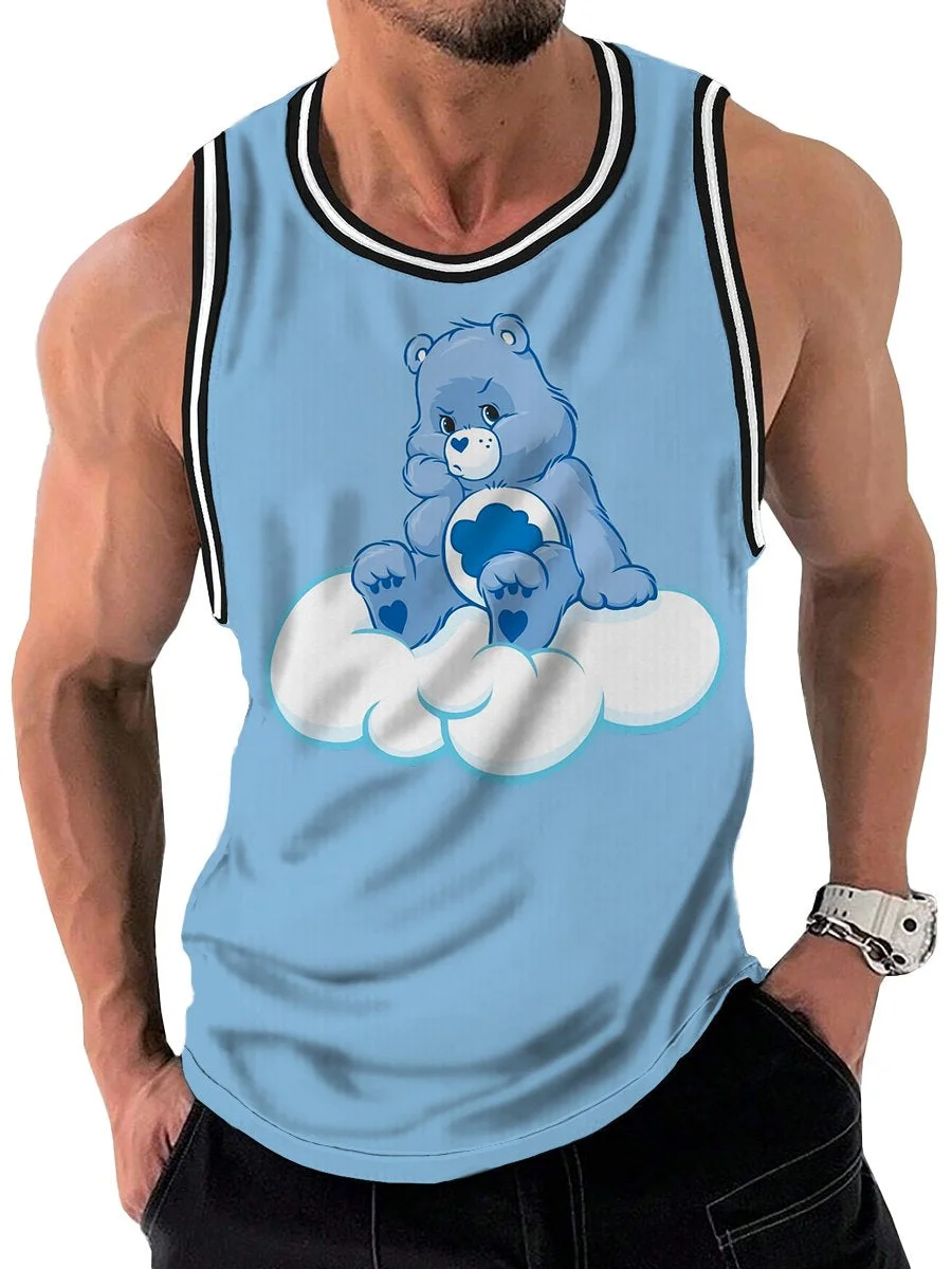 Cartoon Angry Bear Print Crew Neck Tank Top