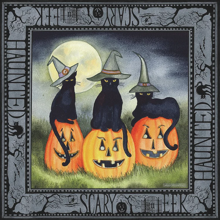 Halloween Skeleton Witch Cat 50*50cm 11CT Stamped Cross Stitch gbfke