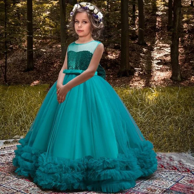 2021 Summer Teenager Bridesmaid Dress Kids Dresses For Girls Children Retro Lace Princess Dress Girl Party And Wedding Dress