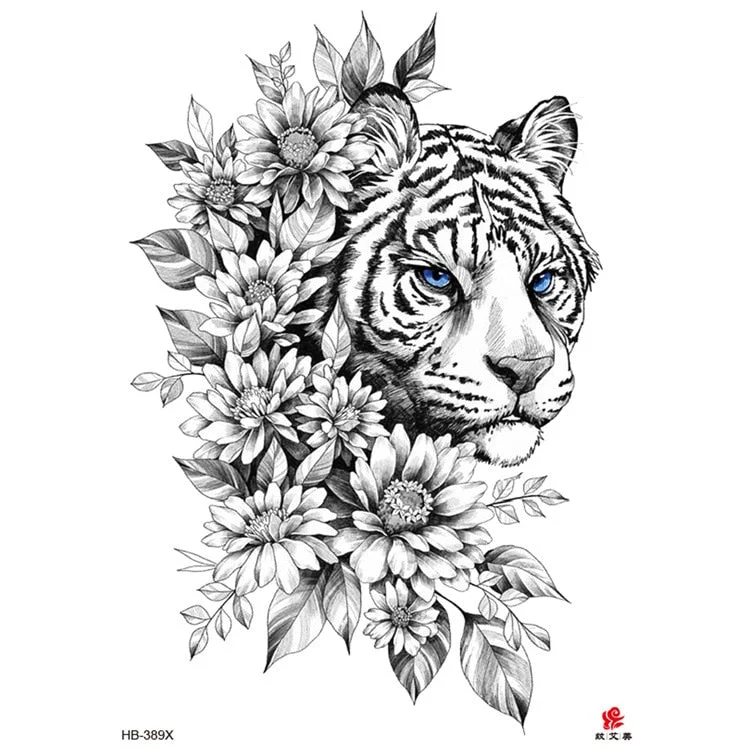Waterproof Temporary Tattoo Sticker Lion King Clock Tiger Pattern Fake Tatto Black Body Art for Women Men Tattoo Sticker
