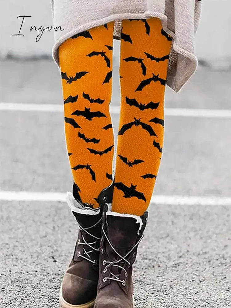 Ingvn - Women’s Tights Leggings Full Length Print Micro-Elastic Mid Waist Fashion Halloween