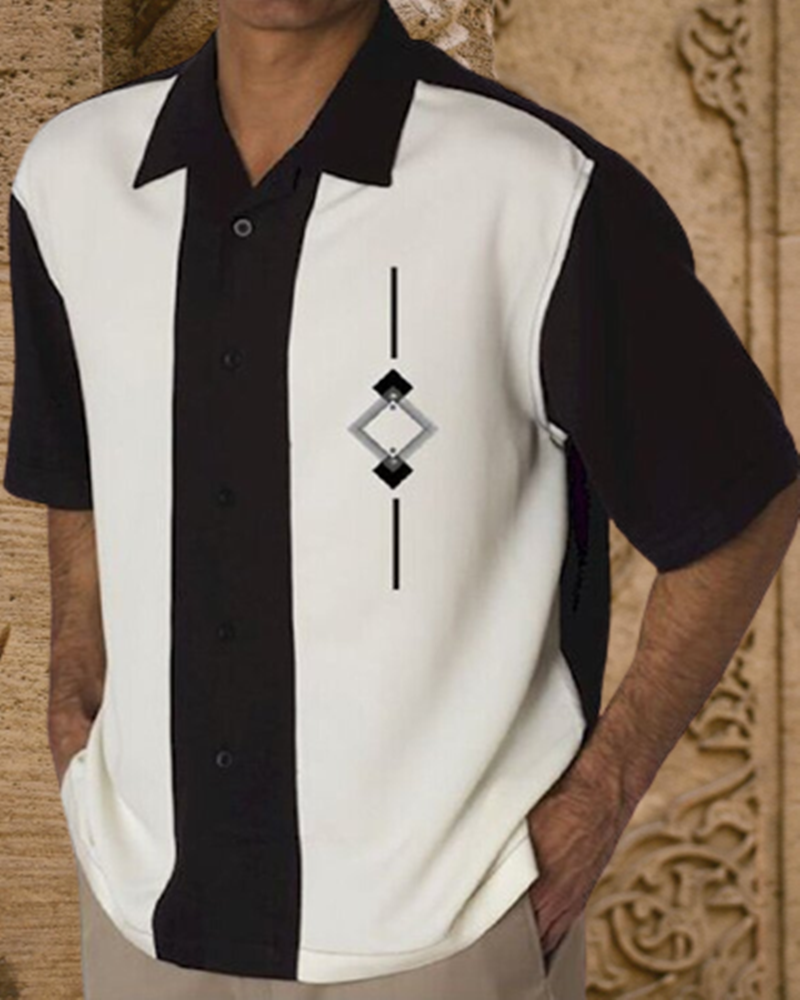 Vertical Striped Lapel Short Sleeves Shirt