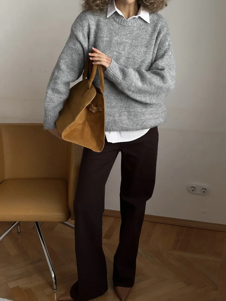 Athvotar Athvotar Lazy Wind Wool Sweater Woman 2025 Dress Bag Loose Knitted Shirt Long-Sleeved Top