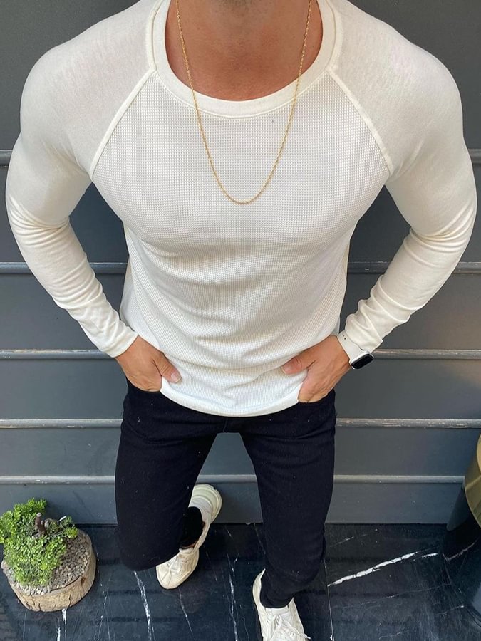 Men's Solid Round Neck Raglan Sleeves Sweater