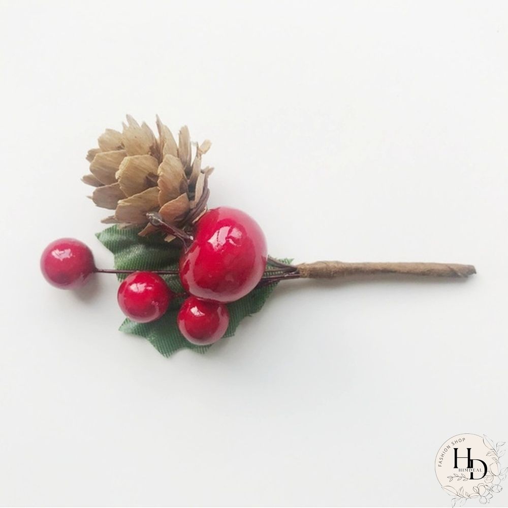 Christmas Red Berry Pine Cone Branches for Holiday Decoration Greeting Card Accessories