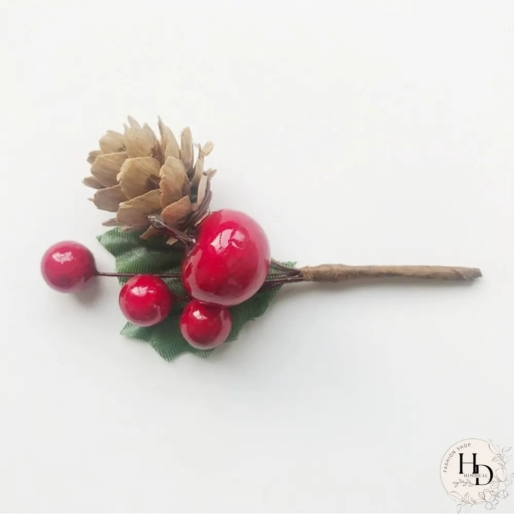Christmas Red Berry Pine Cone Branches for Holiday Decoration Greeting Card Accessories