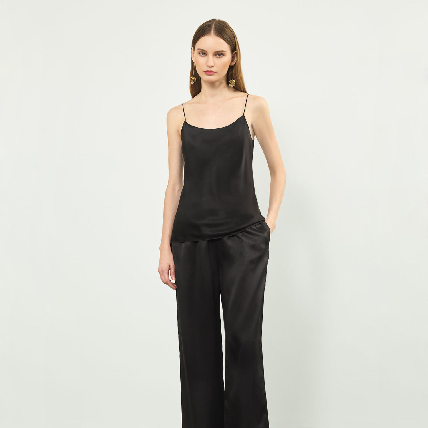100% Mulberry Silk Adjustable Cami & High-Waisted Wide-Leg Pants Set REAL SILK LIFE