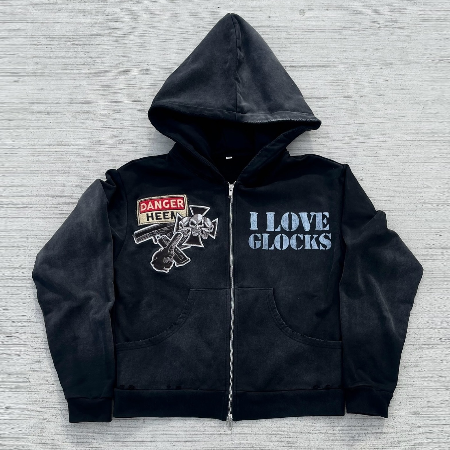 i love glocks print zip up hoodie