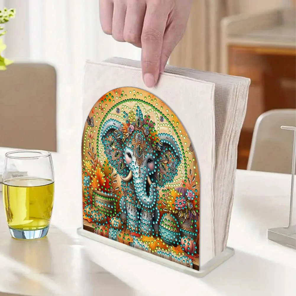 DIY Acrylic Elephant Diamond Painting Paper Towel Holder for Home Art Crafts