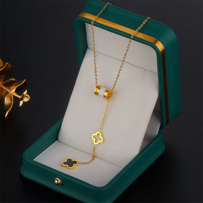 Multiple Four-Leaf Clover Necklaces For Women Titanium Steel Pendants Cold Style Korean Clavicle Chain Disco Niche Hip-Hop