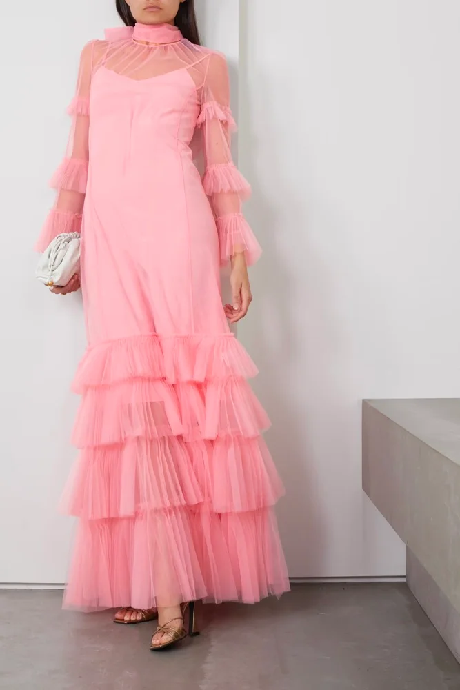 Elisha tie-detailed tiered silk-tulle gown