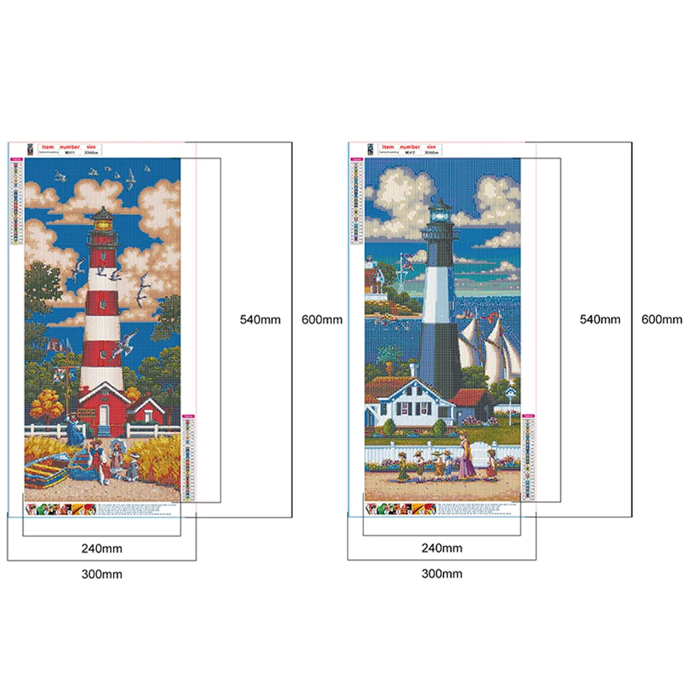 2pcs/Set Diamond Painting - Full Round Drill - Lighthouse(Canvas|30*60cm)