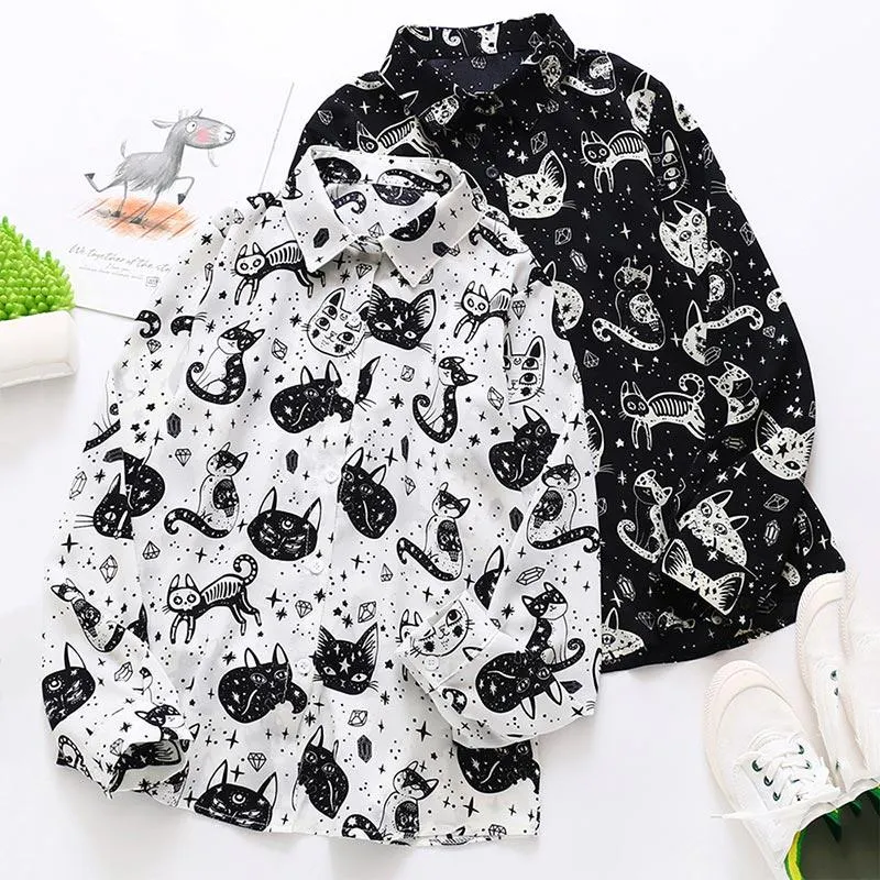 Cute Kitten Print Long Sleeve Shirt