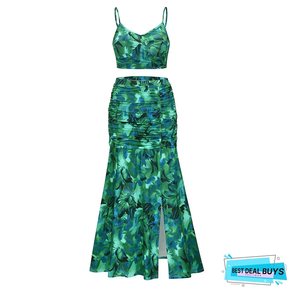 Slit Print Sexy Two-Piece Dress Plus Size