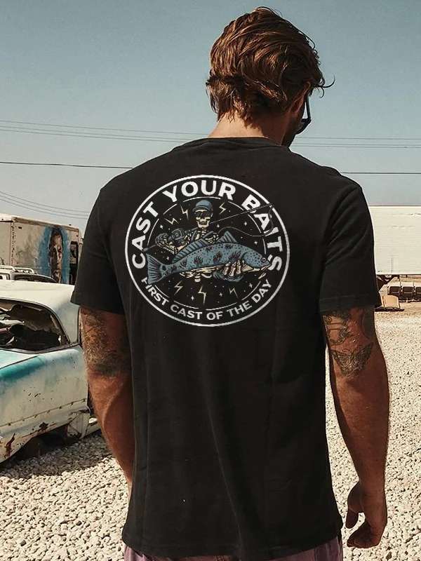 Cast Your Baits Printed Skull Men's T-shirt