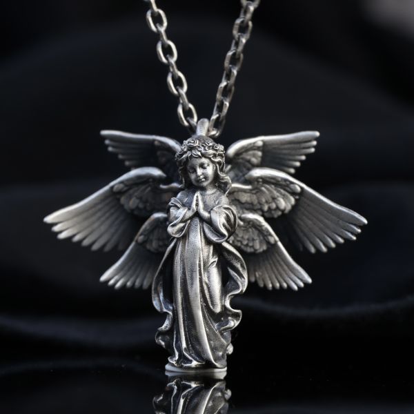 Sterling Silver Six Winged Angel Pendant Necklace