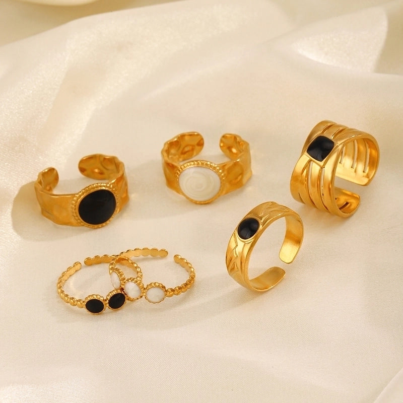 2 Pieces 304 Stainless Steel 18K Gold Plated Vintage Style Enamel Round Open Rings