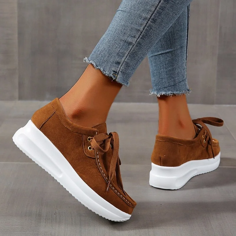 Chunky Sneakers Women 2021 New Solid Color Thick Bottom Lace Up Walking Women's Shoes Female Breathable Non Slip Platform Shoes