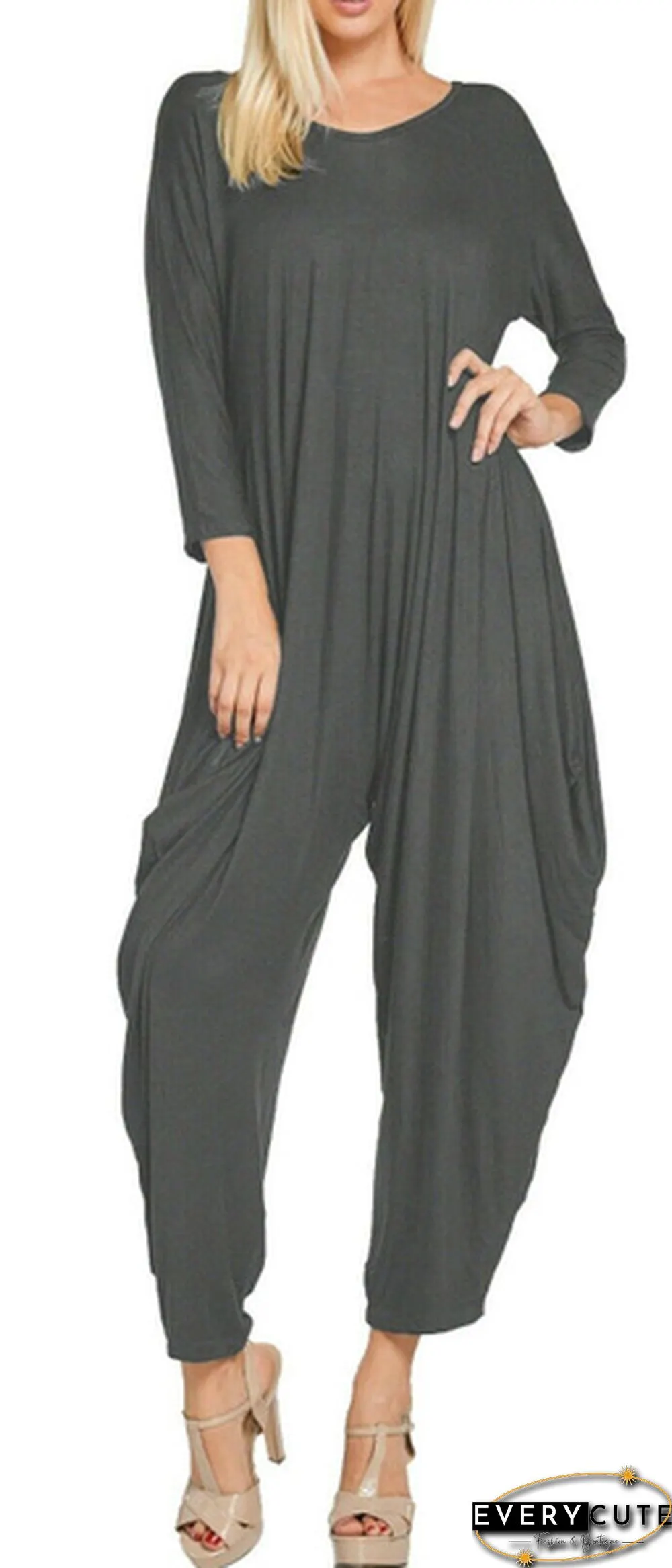 Re Tech UK Ladies Baggy Harem Jumpsuit Romper All In One V-Neck Cami Playsuit - 3/4 Sleeve