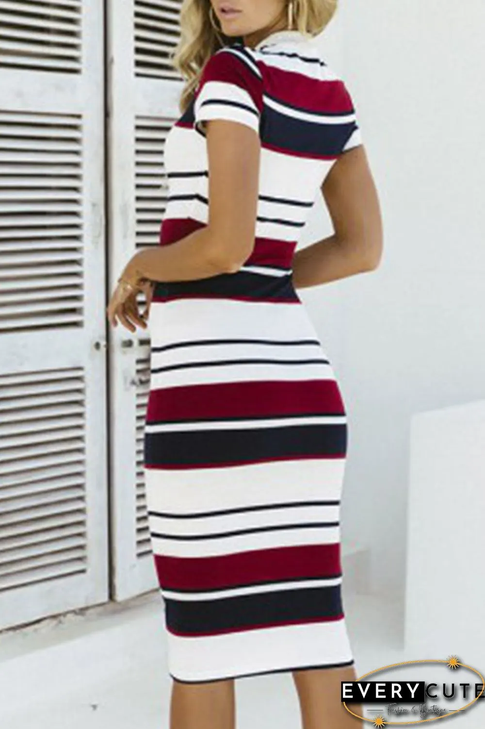 Fashion Vintage Striped Split Joint O Neck A Line Dresses