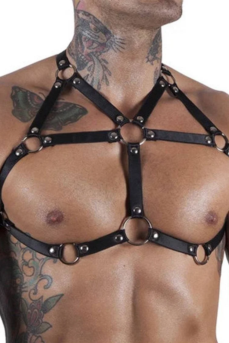 PU Leather O-Ring Patchwork Strappy Body Harness