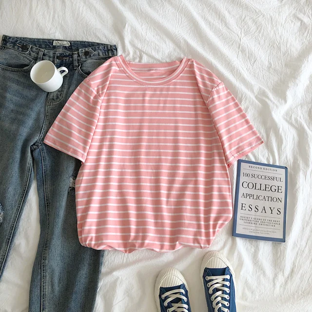 Pongl Pongl Summer Hot Sale Ins Striped T Shirt Short Sleeve Sleeved T Shirt Loose Casual Top Women's Wear