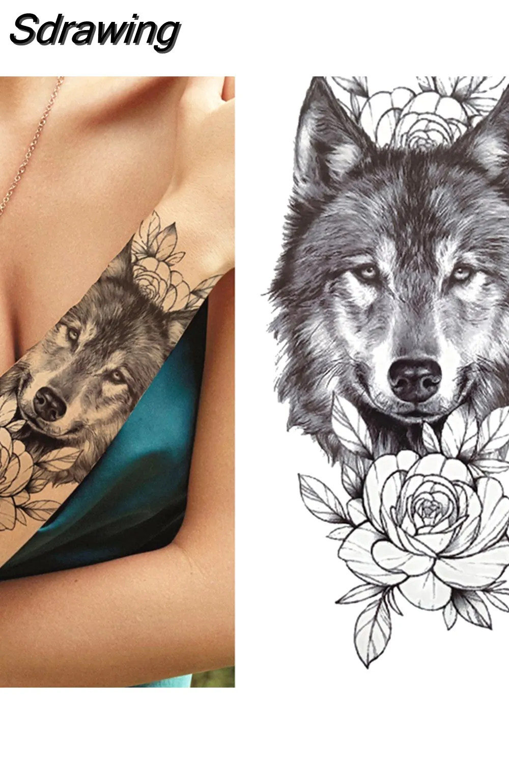 Sdrawing Lion Temporary Tattoo For Women Men Adult Skull Tiger Wolf Forest Tattoo Sticker Black Fake Realistic Demon Tatoos Forearm 430-1