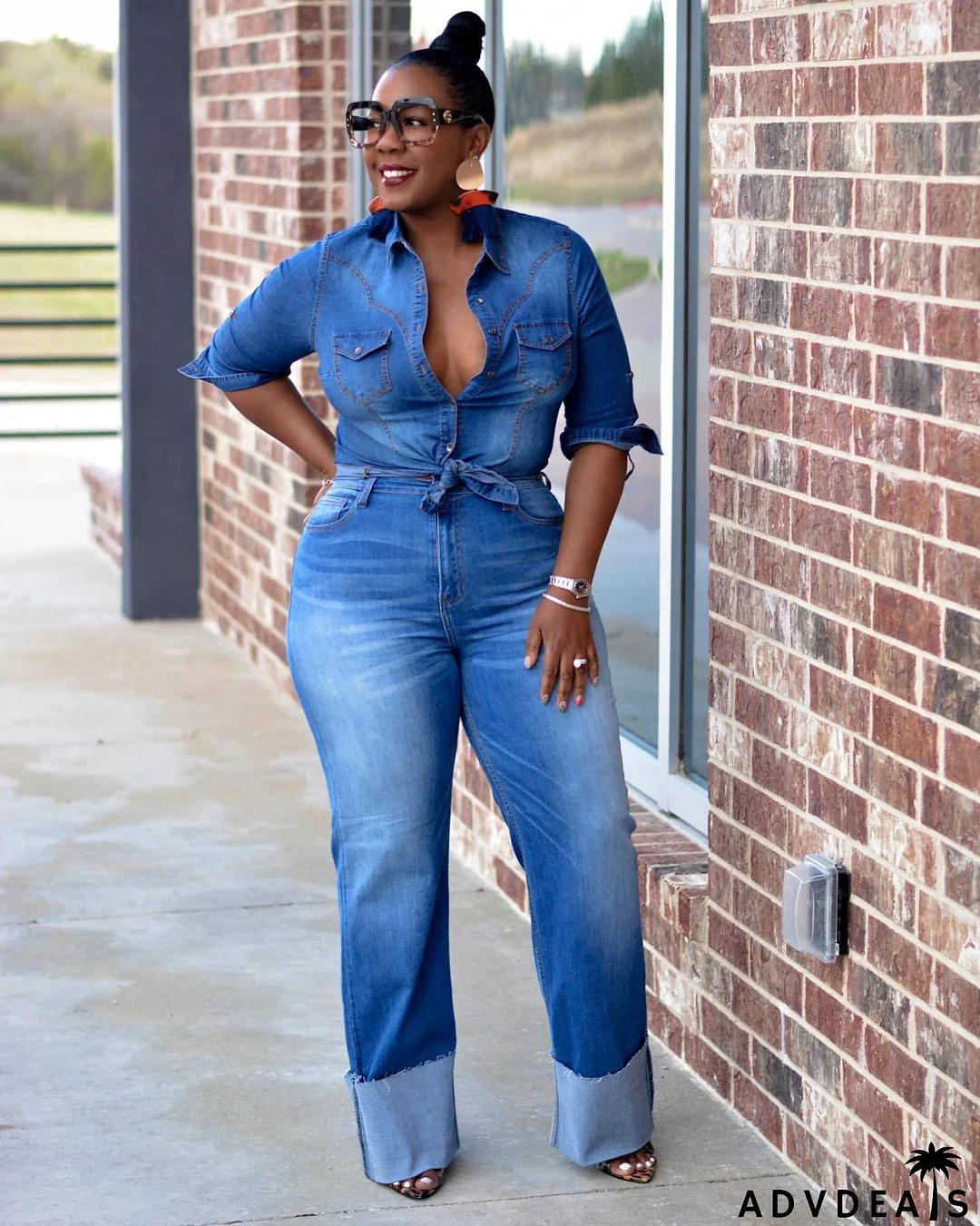 Women Autumn/Winter Denim Shirt And Pant + Two Pieces
