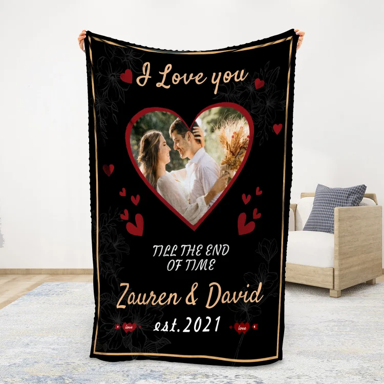 2 Names-Personalized I Love You Couple Blanket Custom Photos And Year Sweet Gift For Valentine's Day