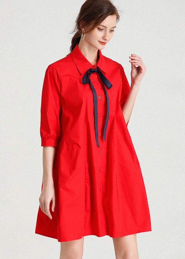 VCSHOES Red slim fit Summer Cotton Half Sleeve Party Dress
