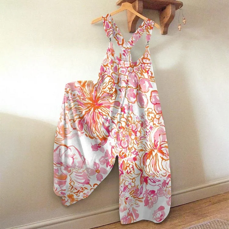Flower Print Loose Casual Jumpsuit