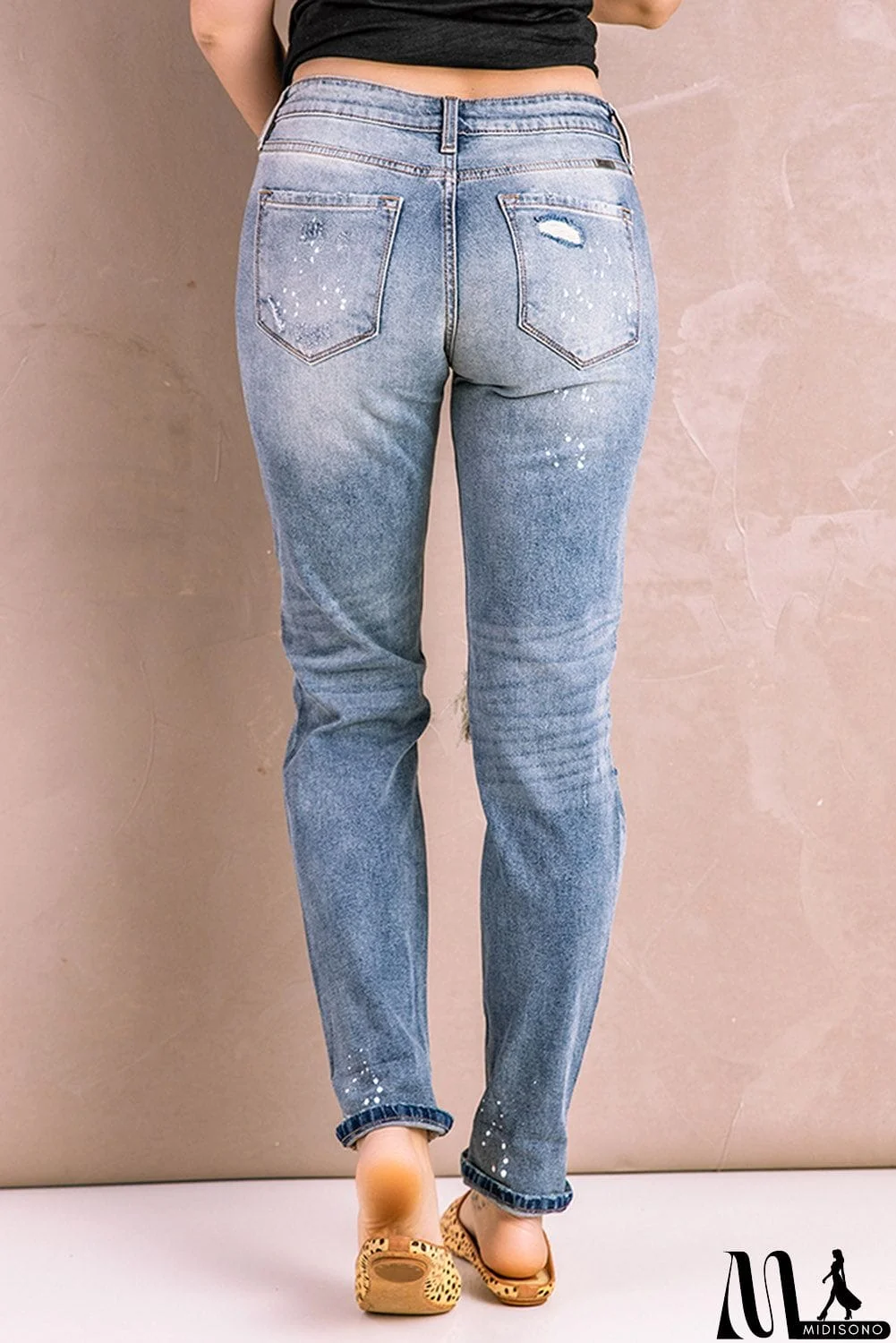 MidiSono - Distressed Faded Splatter Denim Pants