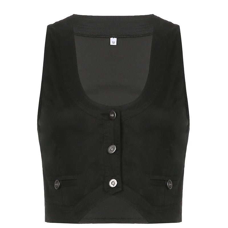 Rapcopter y2k Button Corset Top Black Sleeveless Tank Tops Skinny V Neck Aesthetic Punk Crop Top Grunge Fairycore Women Vests