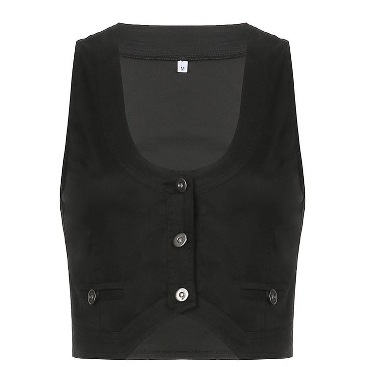 Rapcopter y2k Button Corset Top Black Sleeveless Tank Tops Skinny V Neck Aesthetic Punk Crop Top Grunge Fairycore Women Vests