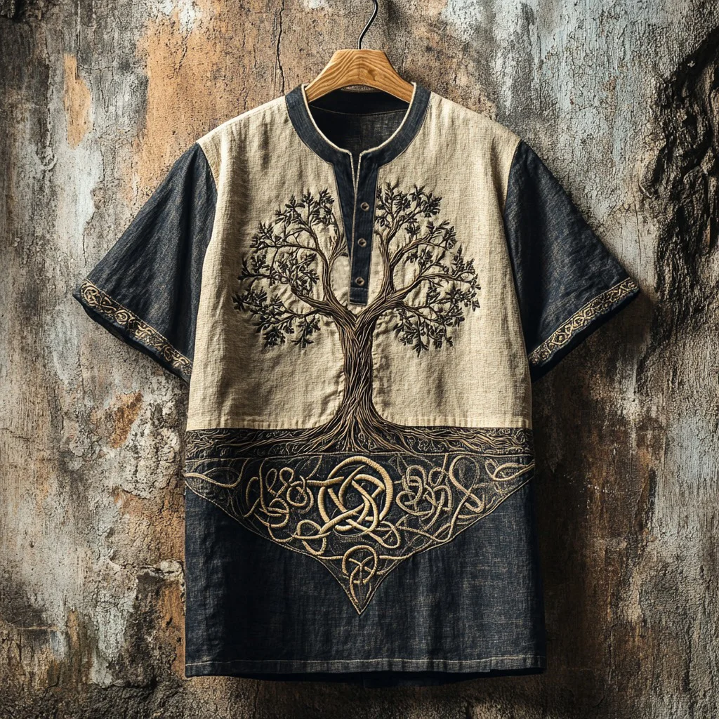Men's Viking Life Of Tree Celtic Knot Art Henley Shirt / Rvogue / Rvogue