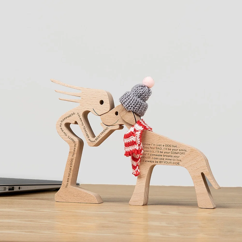 Handmade Wood Dog Decor Sculptures Craft Creative Figurine Ornement Decoration For Bedroom Home Office Decor Gift Natural