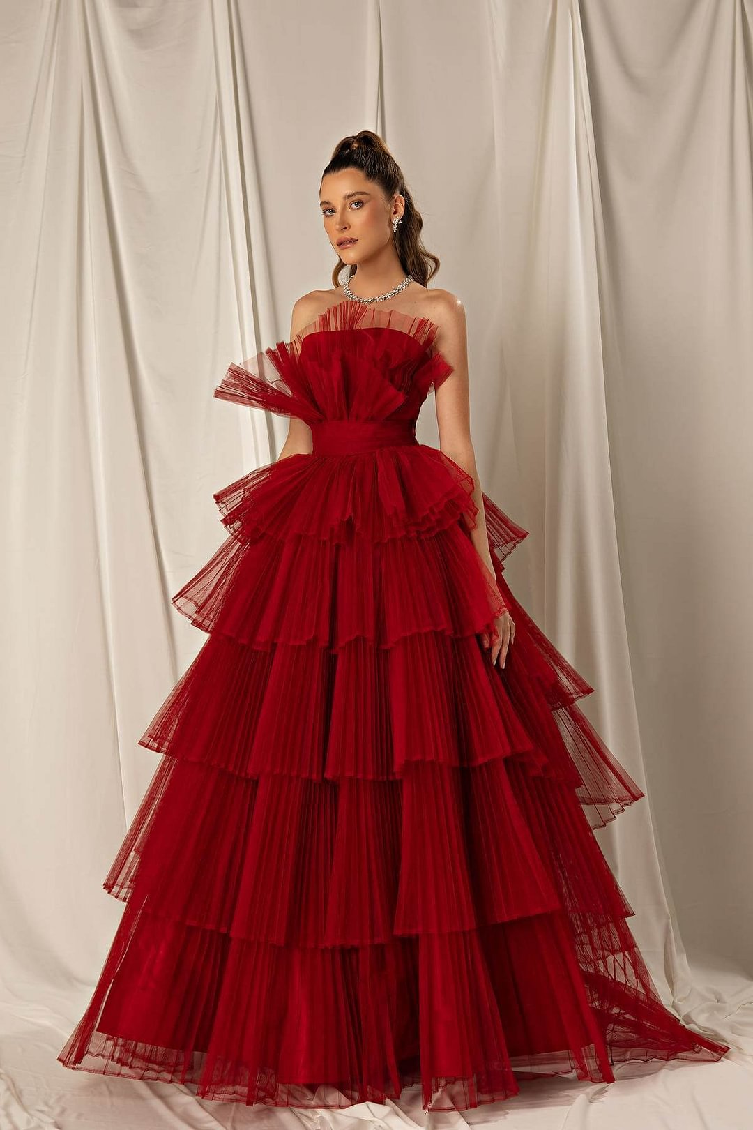 Luluslly Burgundy Strapless Long Evening Dress Tulle Layered Online