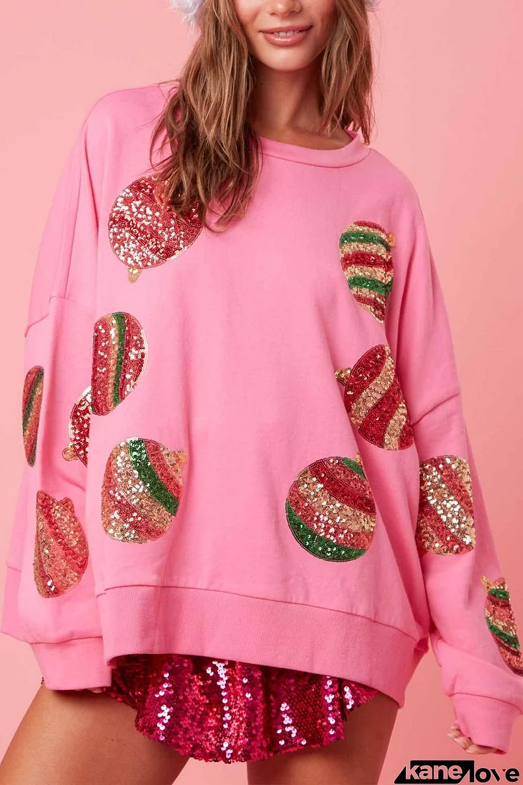 Sequin Christmas Printed Long Sleeve Sweatshirt